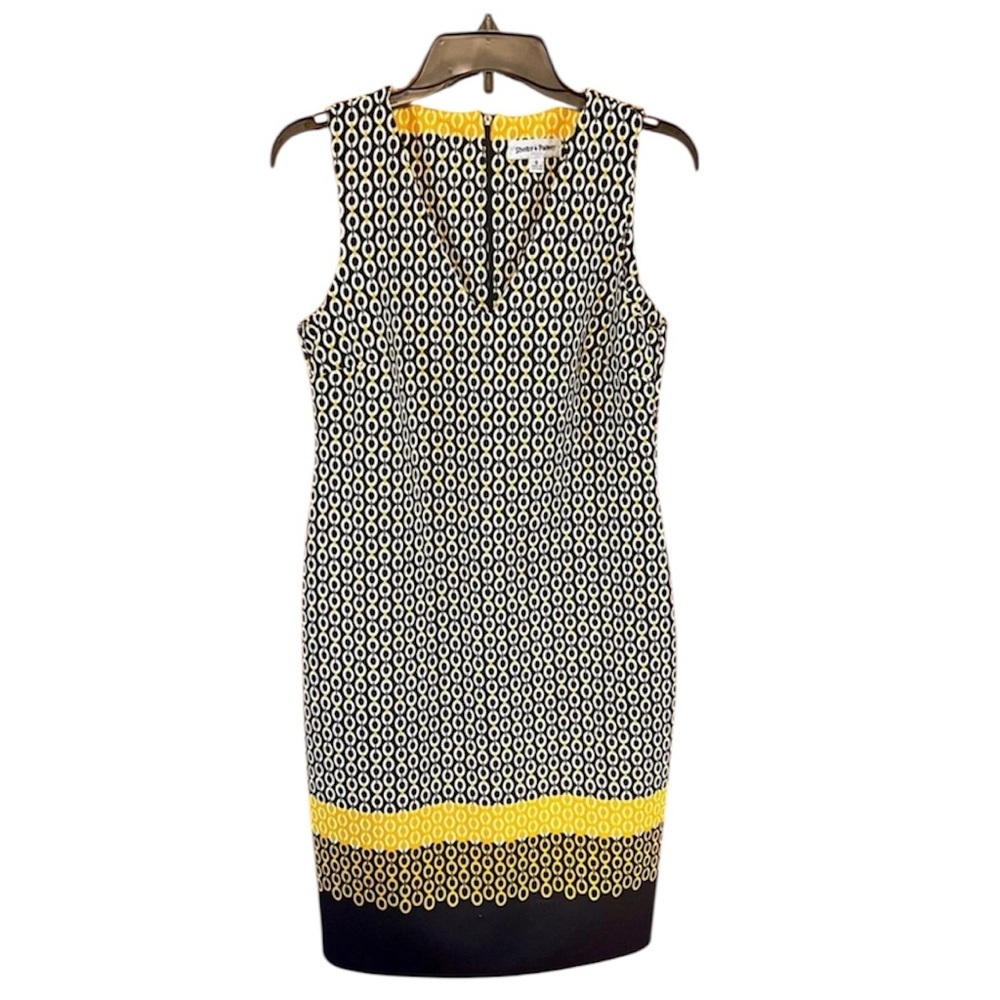 Shelby & Palmer Navy Blue, Gold and White Chain Sheath Sleeveless Dress Size 8